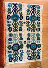 Wool shag rug floral blues/ greens