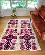 Wool shag rug floral pinks