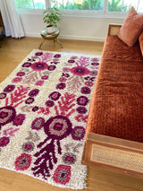 Wool shag rug floral pinks