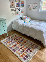 Small Wool shag rug geometric mauve / mustard / orange