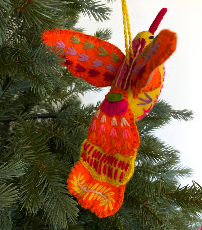 Hummingbird charm/ornament yellow/orange