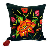 Embroidered velvet Mila pillows saffron, dark green, plum