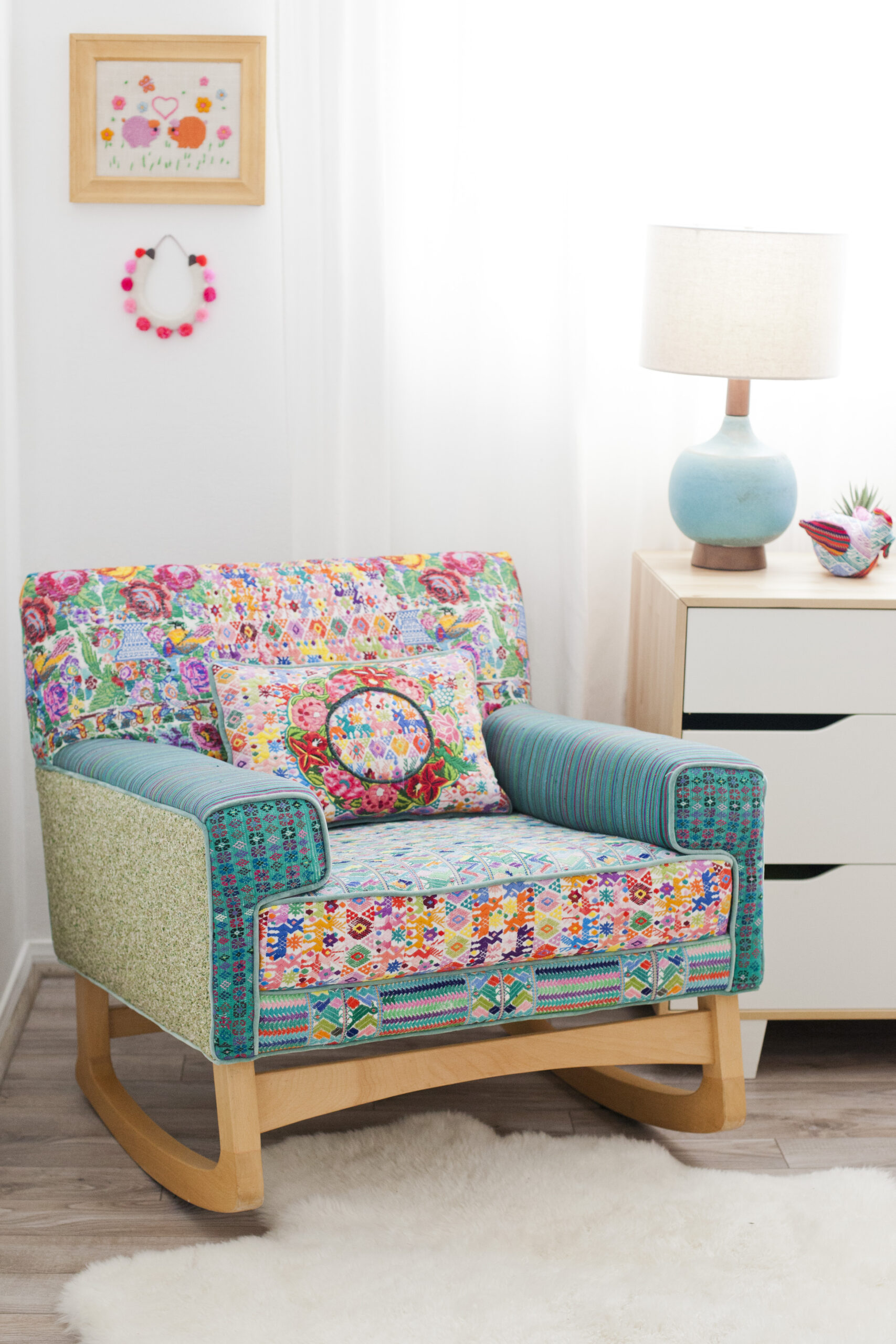 Folk Project chair designed with Central American textile